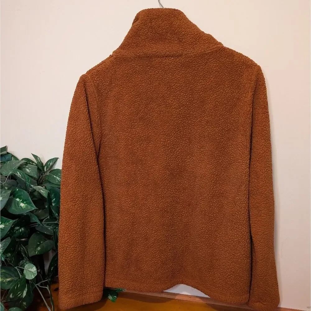 J.Crew Teddy Sherpa Snap Pullover – Brown w/ Pink Trim – Women’s Large